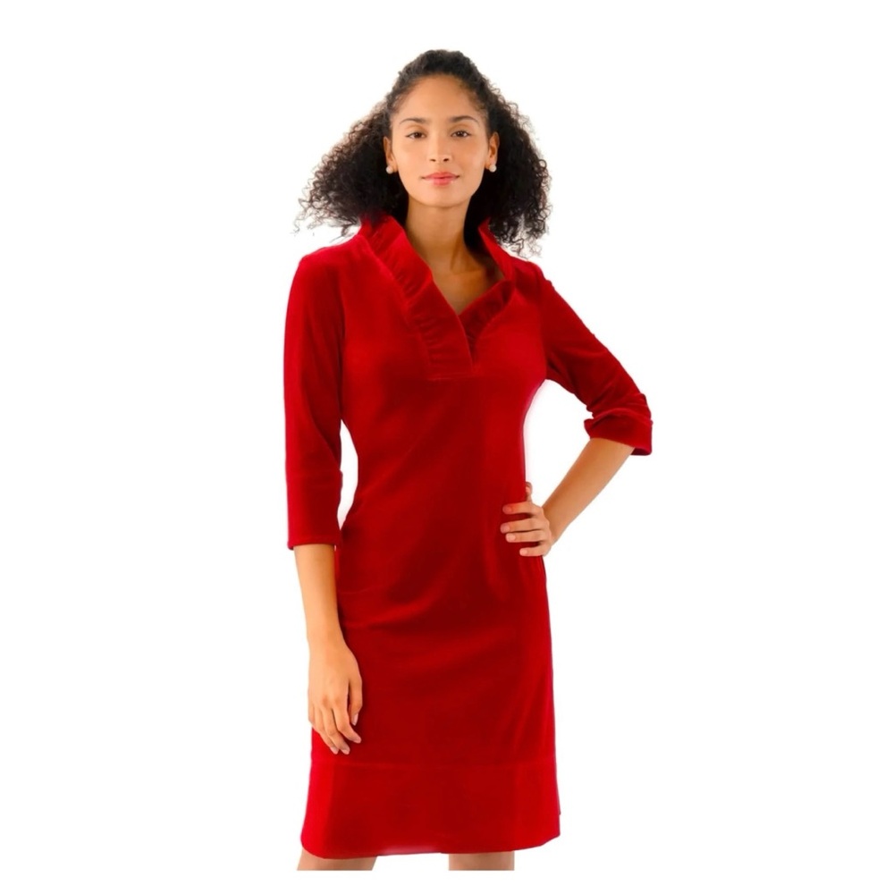 NWT Gretchen Scott Designs RuffNeck Silky Velvet Dress in Red Size Small - Picture 2 of 13